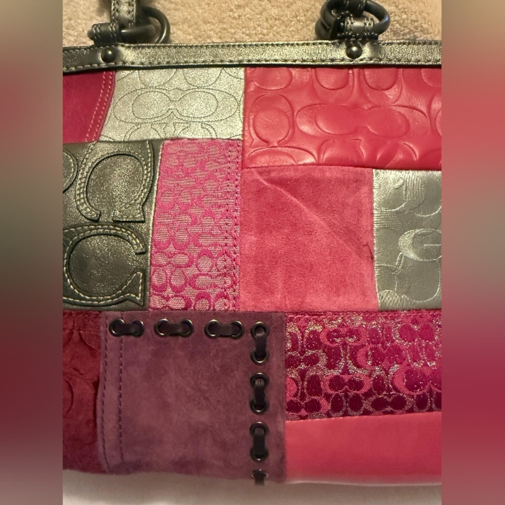Coach Patchwork Tote in Pink, Magenta & Silver - Picture 4 of 13